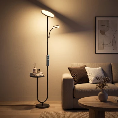 HOMCOM Uplighter Floor Lamp with Table Dimmable Dual Light