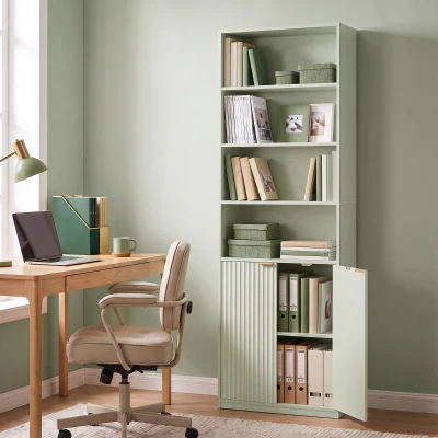 HOMCOM Bookcase 6-Tier Adjustable Shelf Anti-Tip Light Green