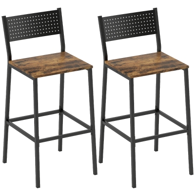 HOMCOM Set 2 Sgabelli Bar con Schienale e Poggiapiedi Marrone