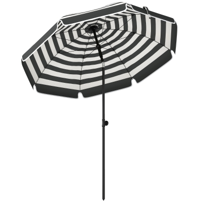 Outsunny Portable Beach Parasol 1.8m Tilting Grey White