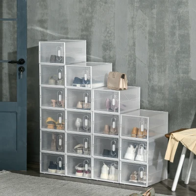 HOMCOM 18PCS Stackable Shoe Storage Box 25x35cm Clear