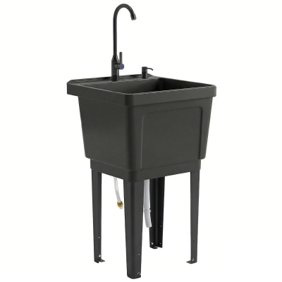 Outsunny Tragbares Camping-Waschbecken mit Seifenspender, Wasserhahn, Einlass- und Ablaufschläuchen, Schwarz