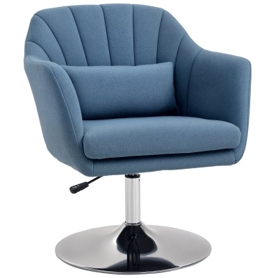 HOMCOM Swivel Accent Chair Linen Blue with Lumbar Support
