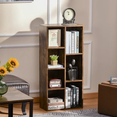 HOMCOM Seven-Cube Bookcase Rustic Brown Wood Effect