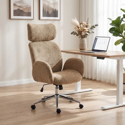 HOMCOM Bürostuhl mit verstellbarer Kopfstütze, ergonomischer Schreibtischstuhl, Kippfunktion, höhenverstellbar, Braun