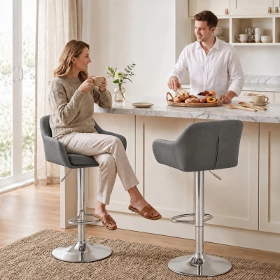 HOMCOM Set 2 Sgabelli Bar Girevoli a 360° in Velluto, Grigio