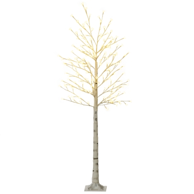 HOMCOM Kunstbaum, Kunstbirke, mit 180 LEDs, 3 Helligkeitsstufen, warmweiß, realistische Rinde, 21,5 x 21,5 x 180 cm