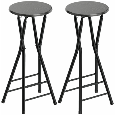 HOMCOM Set 2 Sgabelli Pieghevoli con Poggiapiedi 34x30x70 cm Nero