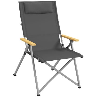 Outsunny Chaise Camping Pliante Dossier Ajustable 74x59,5cm Gris