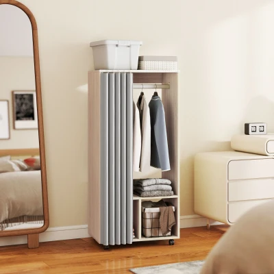 HOMCOM Armoire Mobile Effet Bois avec Rideau et Tringle 60x40x128cm