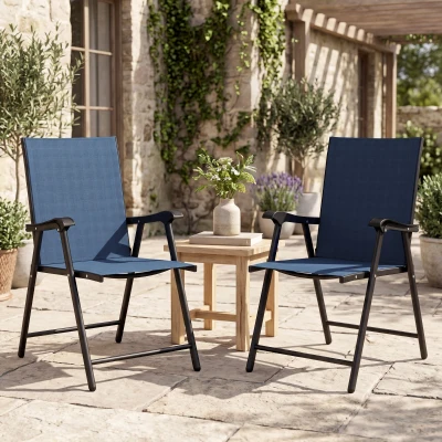 Outsunny Folding Garden Dining Chairs Set of 2 Navy Blue