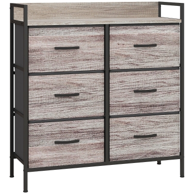 HOMCOM Commode 6 Tiroirs Tissu Acier Style Industriel Gris