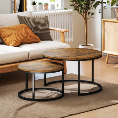 HOMCOM Lot 2 Tables Basses Gigognes Industriel Métal Brun