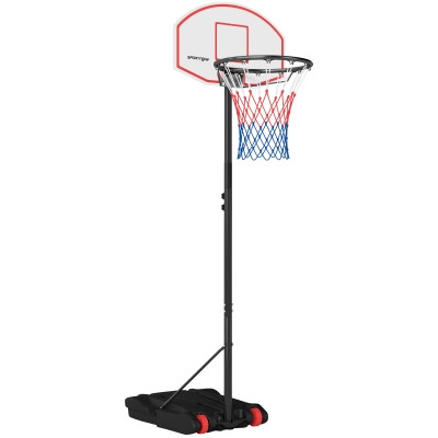 SPORTNOW Canasta de Baloncesto con Tablero de Dardos Altura Ajustable Base Rellenable y Ruedas 74x55x210-247 cm Negro