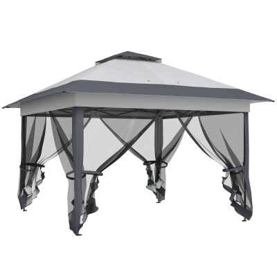Outsunny Tonnelle Jardin Pop-Up Gris Moustiquaires Roulettes