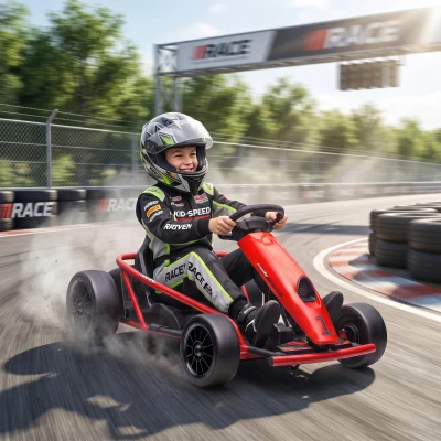 HOMCOM 24V elektrische go-kart voor kinderen, tot 13 km/u, met driftfunctie, 2 motoren, rood, 8-12 jaar