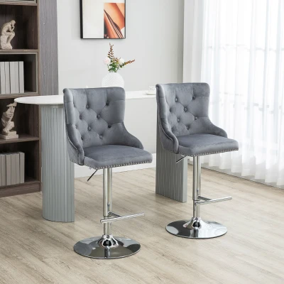 HOMCOM Adjustable Bar Stools Set of 2 Velvet Grey