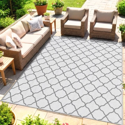 Outsunny Outdoor Teppich robuster Wetterfest Outdoorteppich Carpet mit Netzmuster 182 x 274 cm Grau