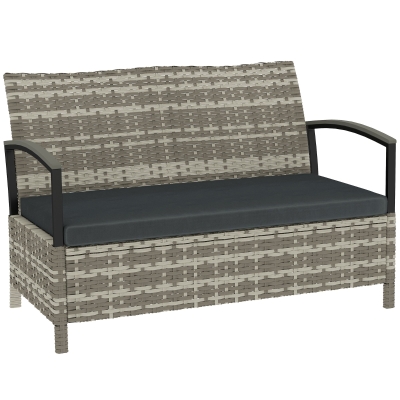 Outsunny 2-Seater Rattan Storage Bench with Cushion Dark Grey