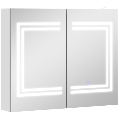 kleankin Armário Casa de Banho com Espelho e Luz LED Interruptor Tátil e Cor da Luz Ajustável 80x15x65 cm Branco Brilhante