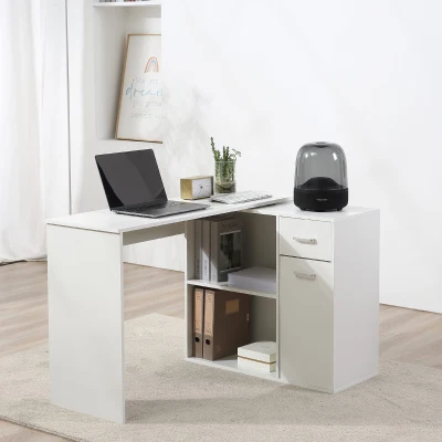 HOMCOM Bureau d'Angle Rotatif 180° avec Bibliothèque Blanc