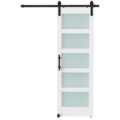 HOMCOM Puerta Corredera Interior 71x213 cm con Kit de Montaje, MDF y Vidrio Esmerilado, Riel y Herrajes, Blanco