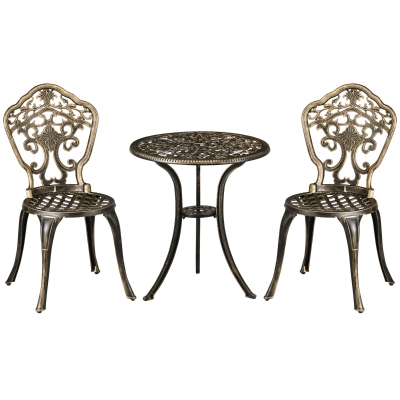 Outsunny Set da Esterno 3pz con 2 Sedie e Tavolino Rotondo Bronzo