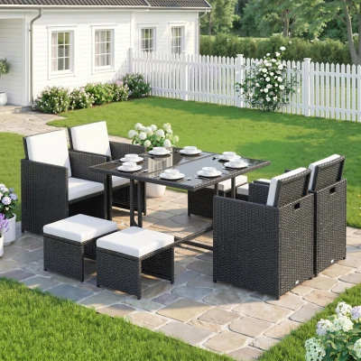 Outsunny 9-Piece Rattan Garden Furniture Set Black