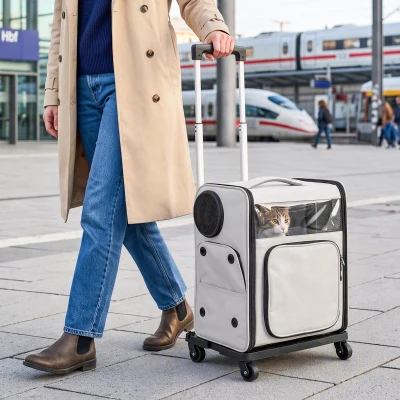 PawHut Transportadora para Cães e Gatos com Rodas Cabo Telescópico 2 Janelas em Malha para Animais até 5 kg Cinza