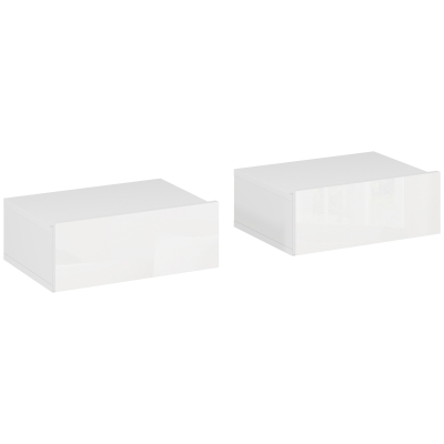 HOMCOM Juego de 2 Mesitas de Noche Flotantes con 1 Cajón Montado en la Pared Estilo Moderno para Dormitorio 40x30x15 cm Blanco