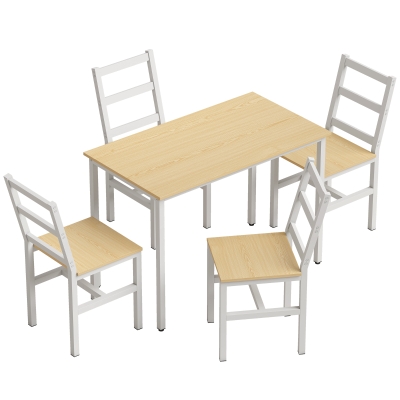 HOMCOM Conjunto Mesa Comedor con 4 Sillas, Mesa Rectangular 108 cm, Sillas con Respaldo de Listones, Roble y Blanco