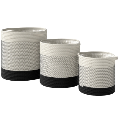 Outsunny Handwoven Cotton Planters Set of 3 with Liner White