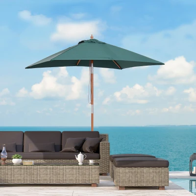 Outsunny Parasol Droit Bois Polyester Vert 2x1.5m