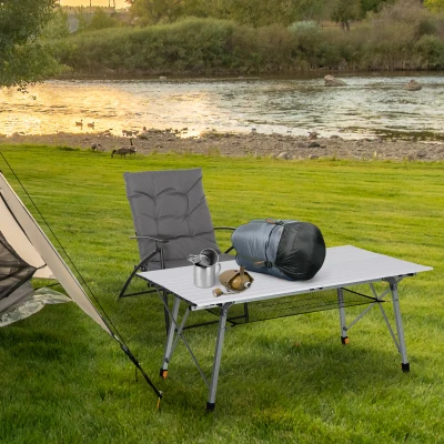 Outsunny Mesa de Pícnic Portátil de Aluminio con Altura Ajustable Estante y Bolsa de Transporte 120x69x59-78 cm Plata