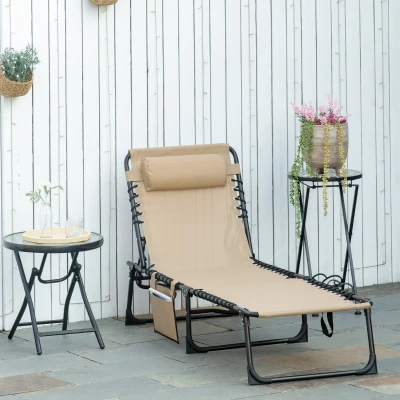 Outsunny Portable Sun Lounger Folding Chair Beige