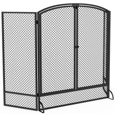 HOMCOM Proteção para Lareira Dobrável em Metal com 3 Painéis e Porta Dupla para Casa 122x75 cm Preto