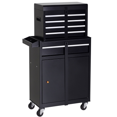 DURHAND 2-in-1 Metal Tool Chest Storage Box Black 60x28cm