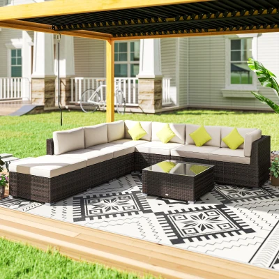 Outsunny 8-Piece Rattan Corner Sofa Set Aluminium Mixed Brown