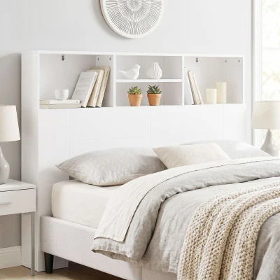 HOMCOM Cabecero de Cama 140 cm con Almacenaje Cabezal de Cama con 4 Compartimentos Abiertos para Dormitorio Blanco