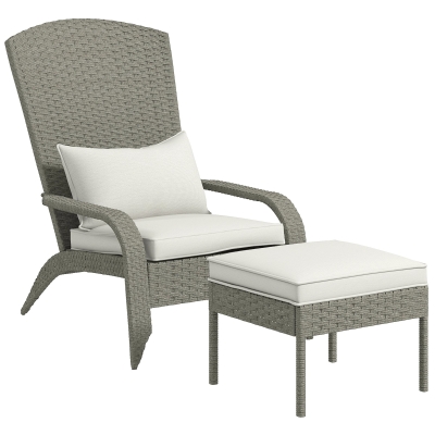 Outsunny Sedia da Giardino con Poggiapiedi in Rattan e Acciaio