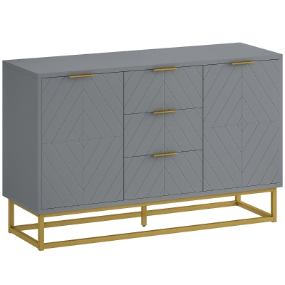 HOMCOM Sideboard 3 Drawers Adjustable Shelves Grey