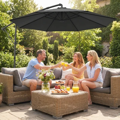 Outsunny Ombrellone a Sbalzo 3x3 m Girevole con Base a Croce Nero