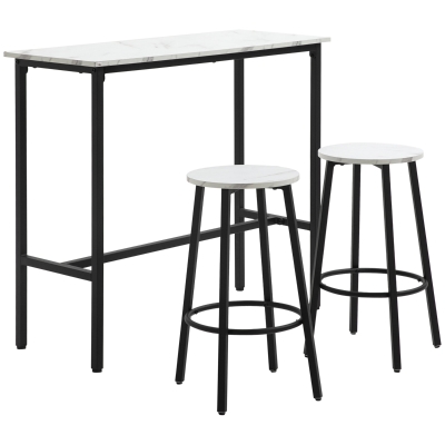 HOMCOM Ensemble Bar Marbre 2 Tabourets Acier Blanc 2pers