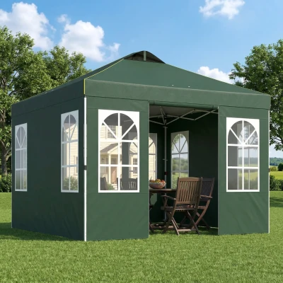 Outsunny Carpa Plegable 3x3 m Pop-up con UPF50+ 4 Laterales Desmontables Altura Ajustable y Bolsa de Transporte Verde