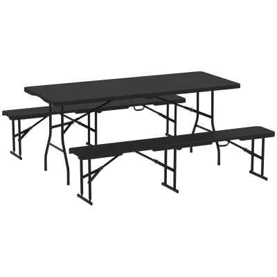Outsunny Set da Pic Nic Pieghevole a 3pz con Tavolo 2 Panche Nero