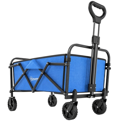 Outsunny Carro de Jardín Plegable con Ruedas Mango Ajustable Carga 68 kg para Campaña Compra 81x45x89 cm Azul