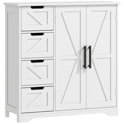 HOMCOM Meuble Salle de Bain Blanc 4 Tiroirs 1 Placard Compact