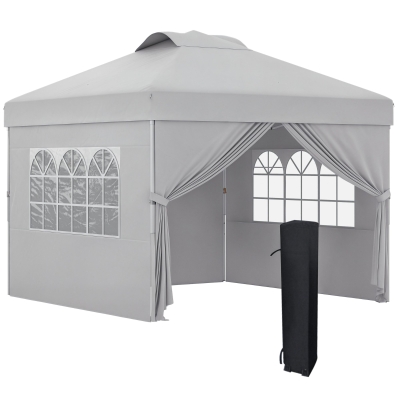 Outsunny Tonnelle Pliante 3x3m Aérations Fenêtres Roulettes