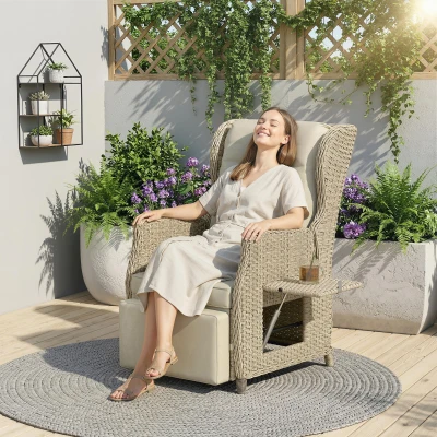 Outsunny Rattan Recliner Chair with Cushion Brown