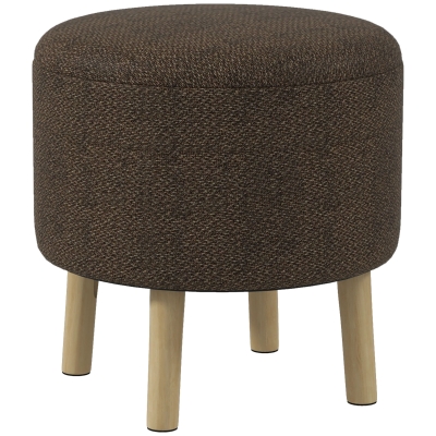 HOMCOM Round Ottoman Stool Linen Fabric Storage Wood Legs